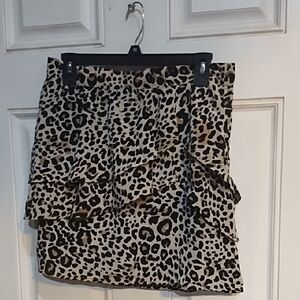 H&M Leopard Print Ruffle Mini Skirt - Beige and Black